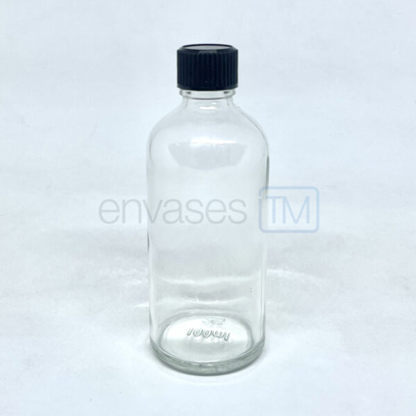 Botella 100 ml. vidrio transparente con tapa