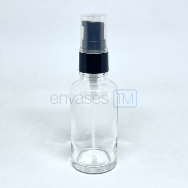 Botella 30ml vidrio transparente con bomba disp.