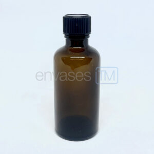 Botella 50 ml. vidrio ámbar con tapa