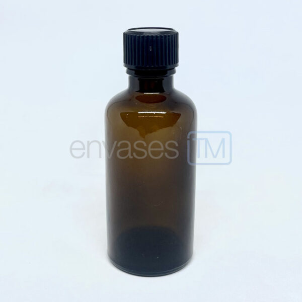 Botella 50 ml. vidrio ámbar con tapa