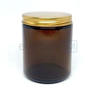Pote 220 ml. vidrio ámbar con tapa dorada