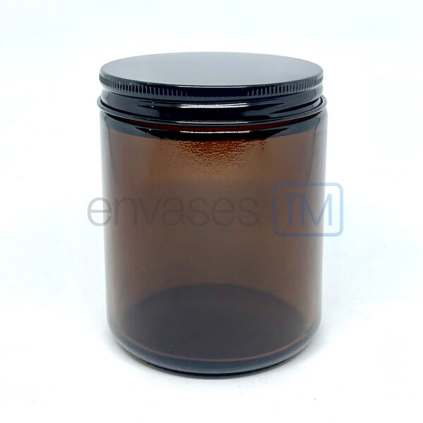 Pote 220 ml. vidrio ámbar con tapa negra