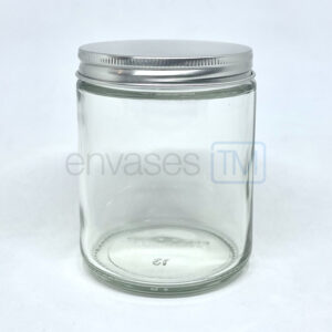 Pote 220 ml. vidrio transparente con tapa plateada