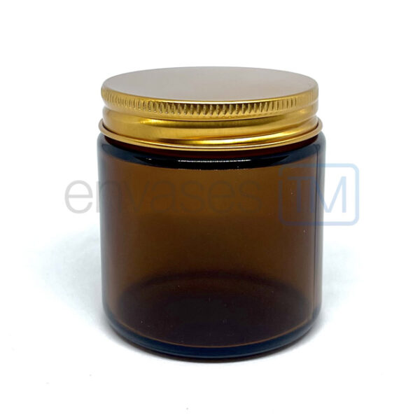 Pote 100 ml. vidrio ámbar con tapa dorada