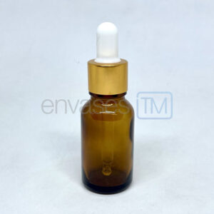 Gotario 15 ml. vidrio ambar con pipeta dorada blanca